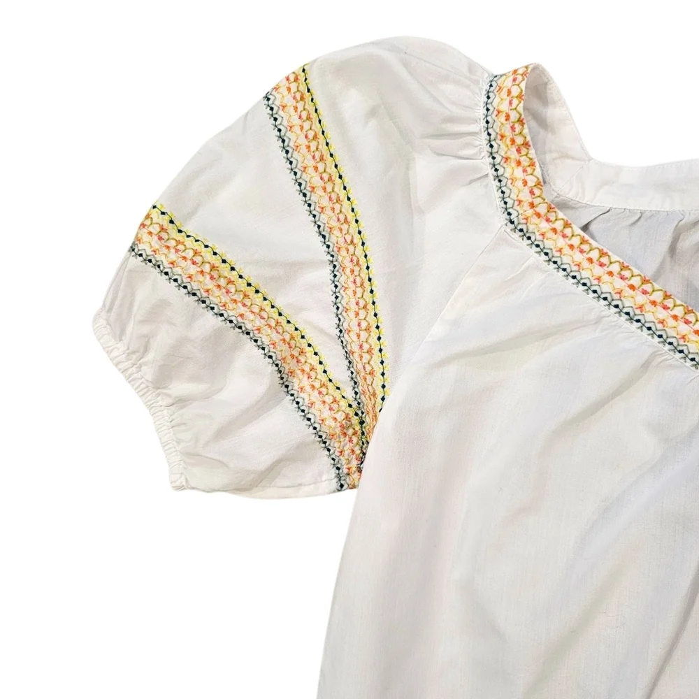 LOFT White Blouse with Colorful Embroidery